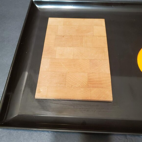 Vintage Mid-Century Couroc Cheese Board / Tray, Black & Wood, Italian Provolone - Picture 7 of 10